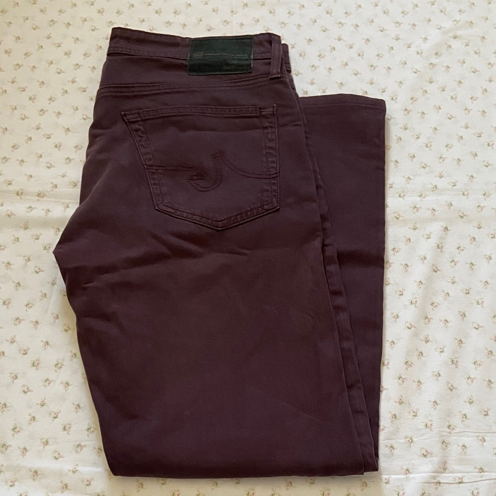 AG Adriano Goldschmied Men's Deep Maroon Slim Straight Jeans Size 34